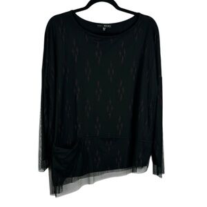 Kozan Black Mesh Top Sheer Overlay Tunic Long Sleeve Stretch Size Medium